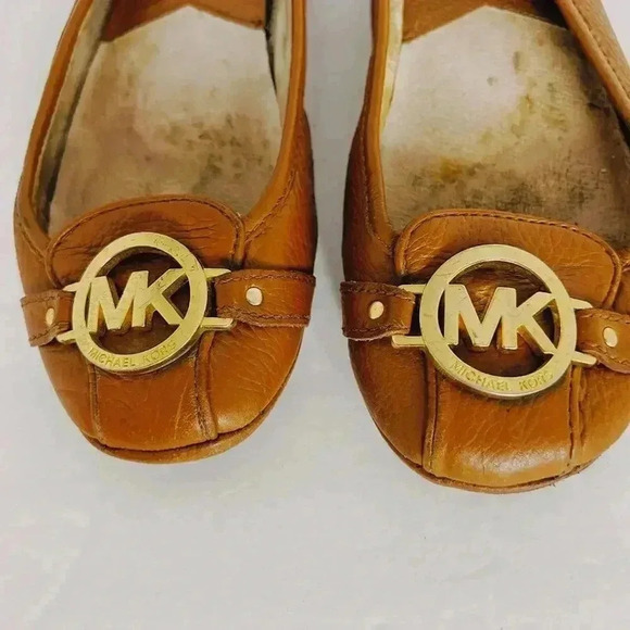 Michael Kors Brown Leather Flats Loafers Gold MK Emblem Women's Size 8.5 - Picture 5 of 11